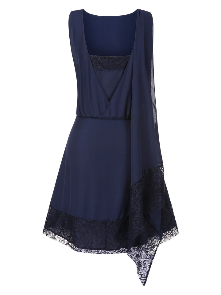 Blue 1920s Lace Patchwork Rhinestone Dress - vintage dress, retro fashion, Gatsby party