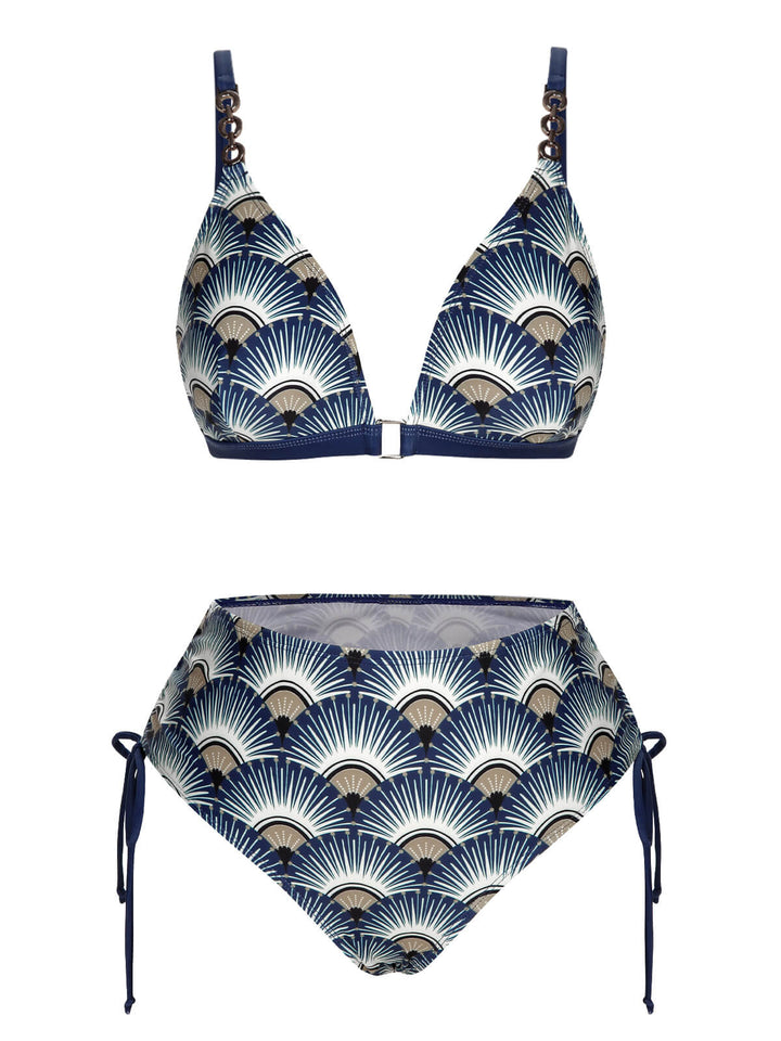 Blue 1930s Ancient Fan Lace-Up Bikini Set, vintage swimsuit, pin-up swimwear - perfect for women who love vintage and retro fashion