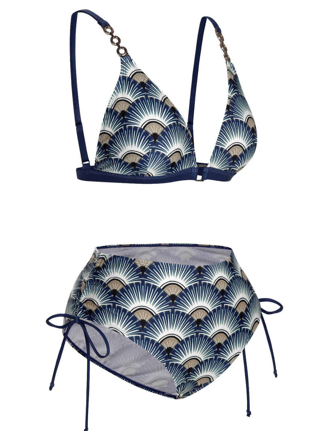 Blue 1930s Ancient Fan Lace-Up Bikini Set, vintage swimsuit, pin-up swimwear - perfect for women who love vintage and retro fashion