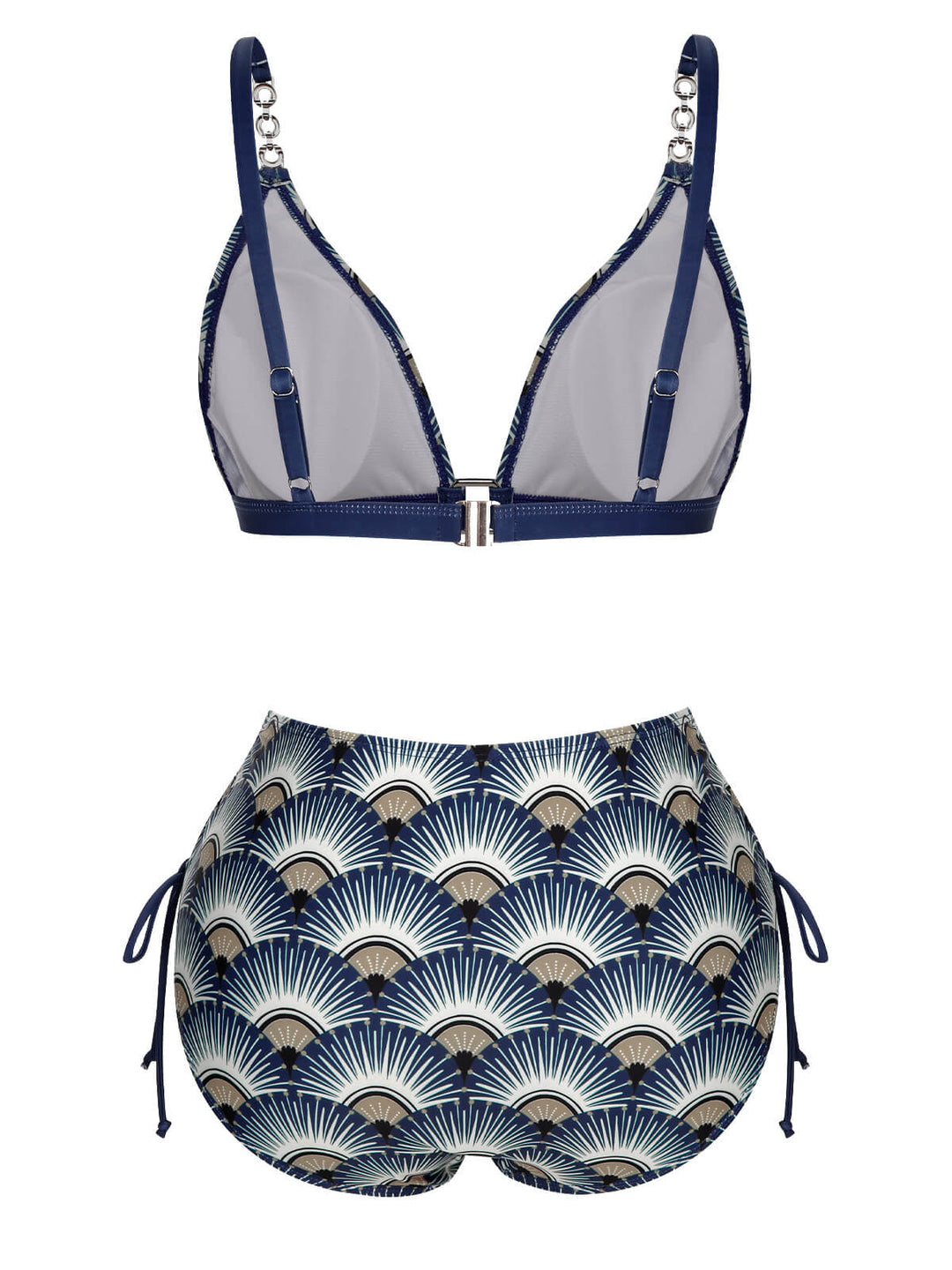 Blue 1930s Ancient Fan Lace-Up Bikini Set, vintage swimsuit, pin-up swimwear - perfect for women who love vintage and retro fashion