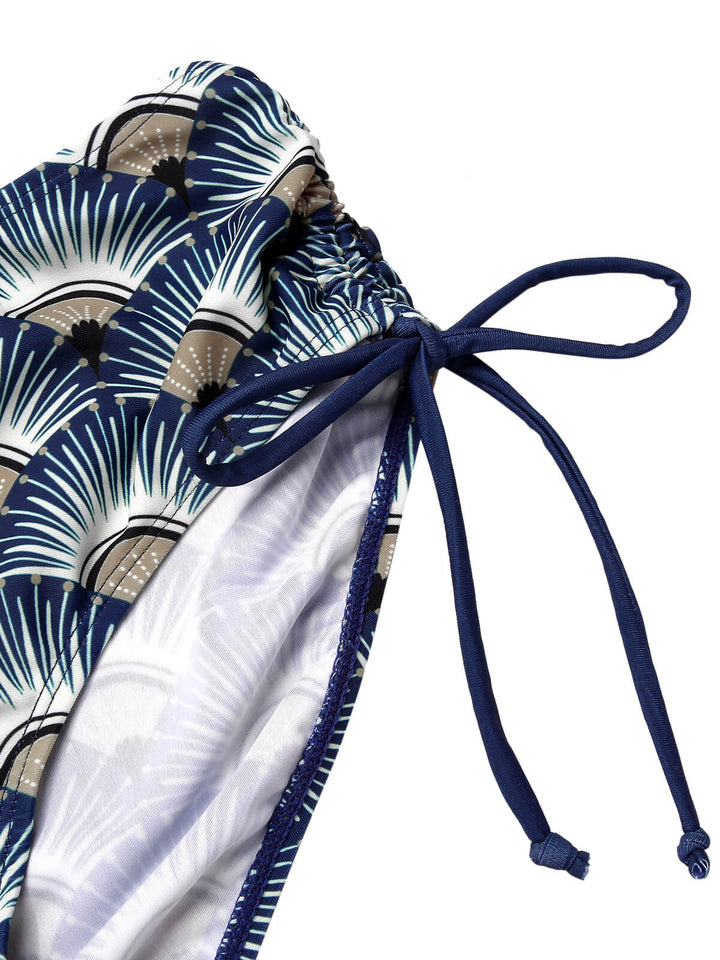 Blue 1930s Ancient Fan Lace-Up Bikini Set, vintage swimsuit, pin-up swimwear - perfect for women who love vintage and retro fashion