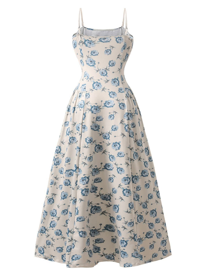 Blue 1930s Floral Spaghetti Strap Maxi Dress - vintage dress, retro fashion
