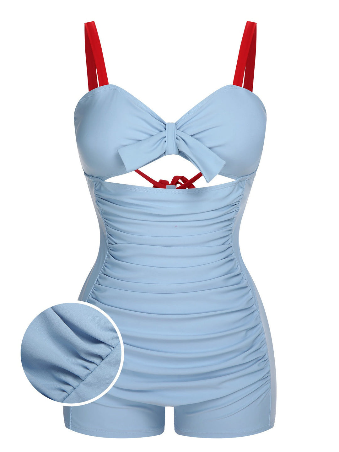 Blue Folds Back Strap One-Piece Swimsuit, vintage swimsuit, swimwear - perfect for women who love vintage and retro fashion