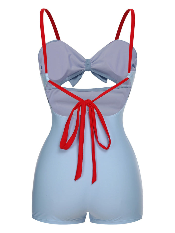 Blue Folds Back Strap One-Piece Swimsuit, vintage swimsuit, swimwear - perfect for women who love vintage and retro fashion