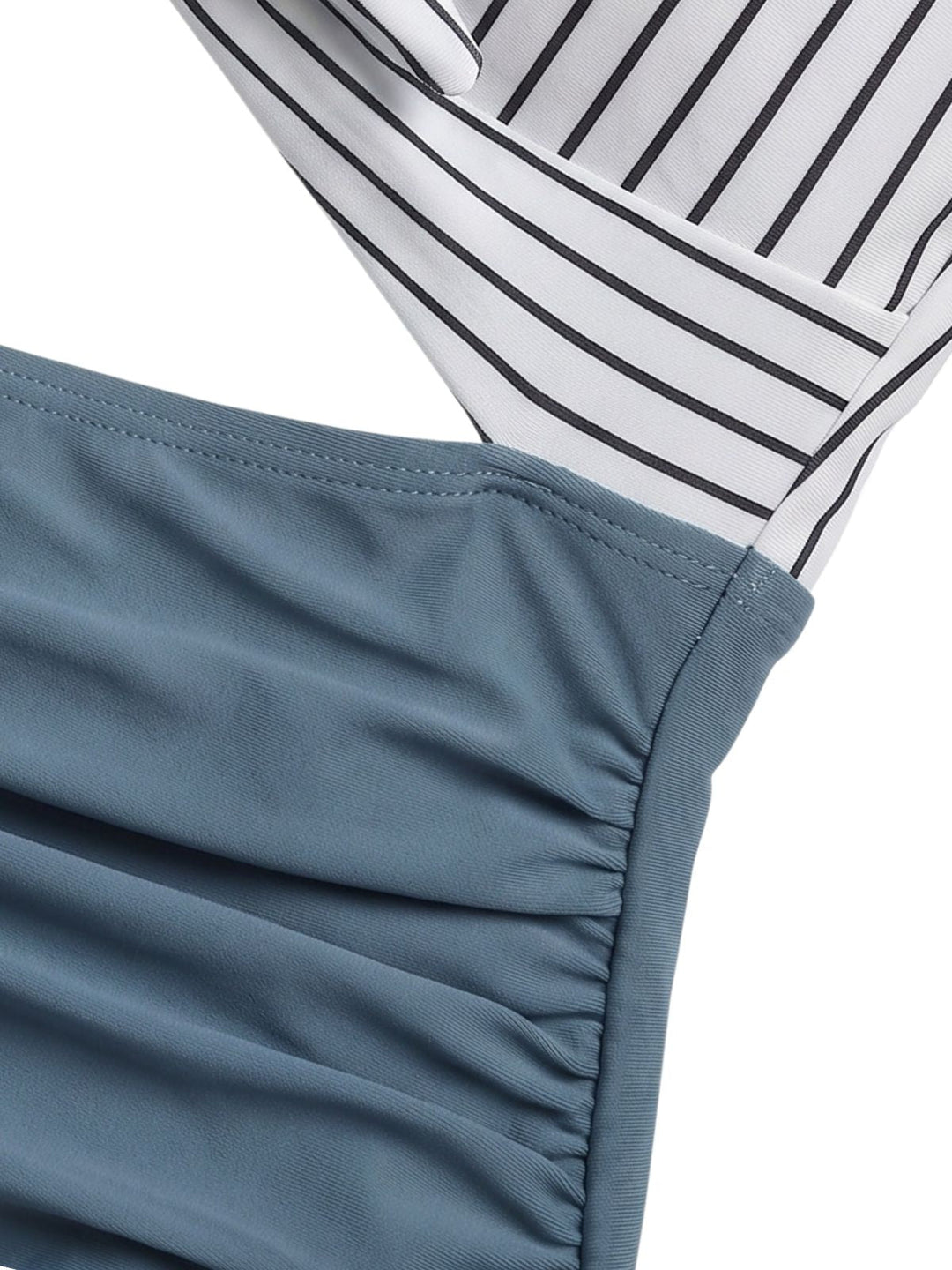 Blue High-Waist Stripe Cutout One-Piece Swimsuit - vintage swimsuit, swimwear for vintage lovers