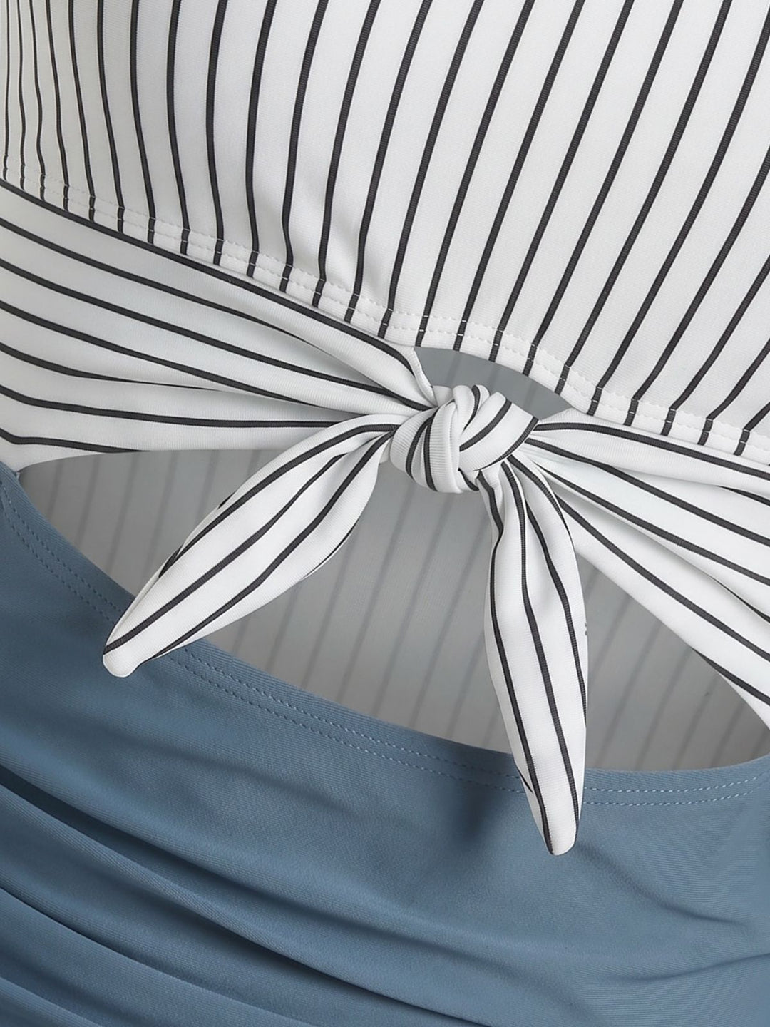 Blue High-Waist Stripe Cutout One-Piece Swimsuit - vintage swimsuit, swimwear for vintage lovers