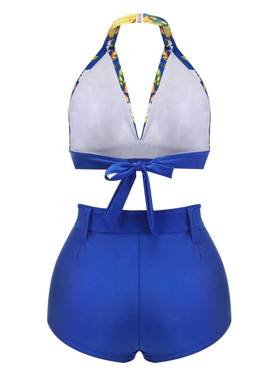 Blue 1930s Halter Lemon Belted Swimsuit — because 1930s glamour never goes out of style