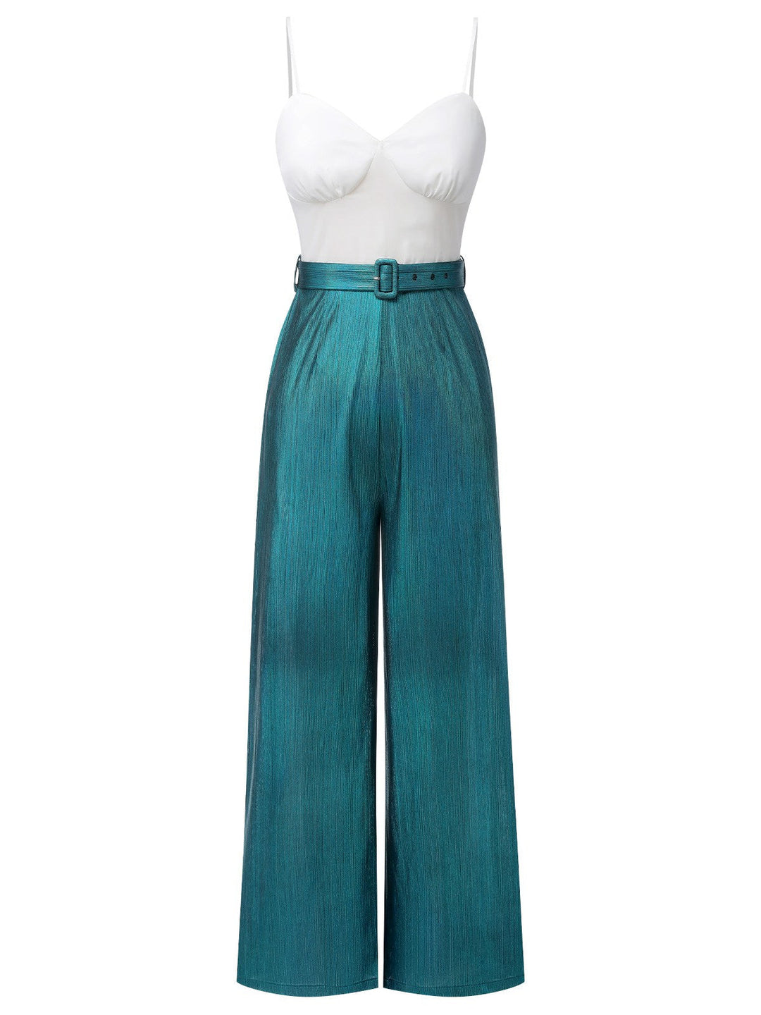 Blue 1930s Laser Flashing Spaghetti Strap Jumpsuit, vintage romper, retro jumpsuit - perfect for women who love vintage and retro fashion