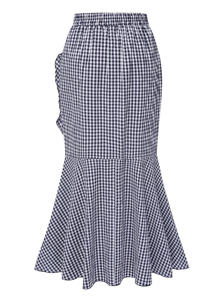 Blue 1930s Plaid Fishtail Skirt, vintage skirt, retro style - perfect for women who love vintage and retro fashion
