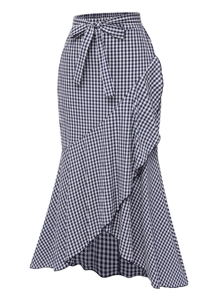 Blue 1930s Plaid Fishtail Skirt, vintage skirt, retro style - perfect for women who love vintage and retro fashion
