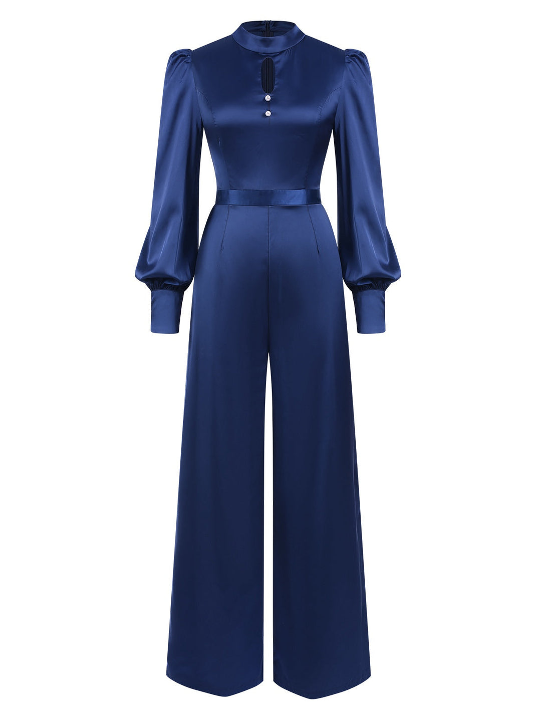 Blue 1930s Satin Bishop Sleeves Jumpsuit, vintage romper, retro jumpsuit - perfect for women who love vintage and retro fashion