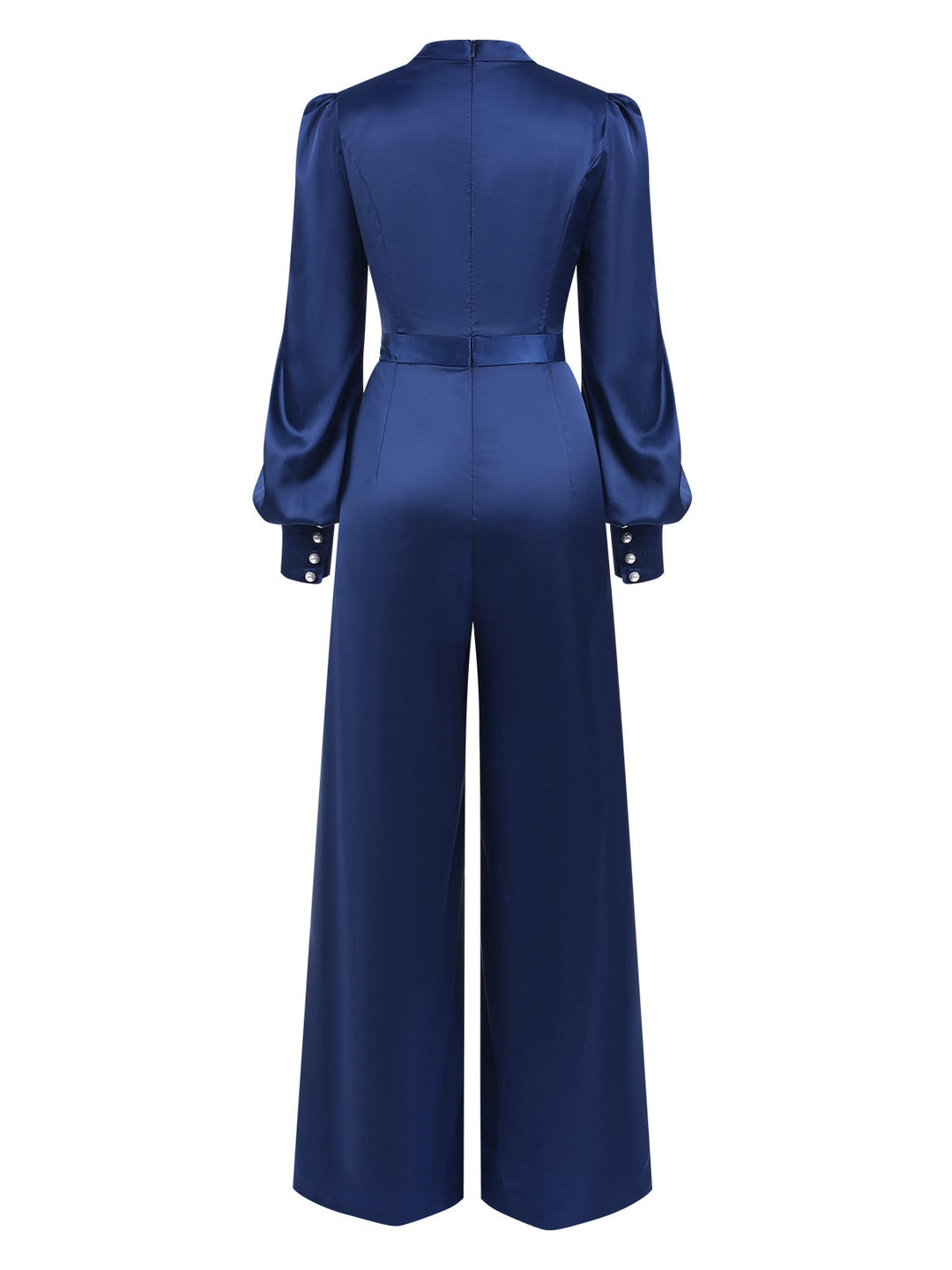 Blue 1930s Satin Bishop Sleeves Jumpsuit, vintage romper, retro jumpsuit - perfect for women who love vintage and retro fashion