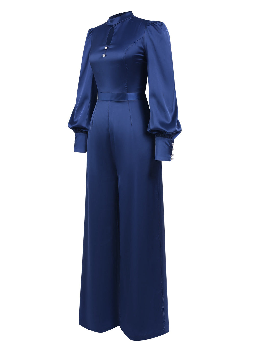 Blue 1930s Satin Bishop Sleeves Jumpsuit, vintage romper, retro jumpsuit - perfect for women who love vintage and retro fashion