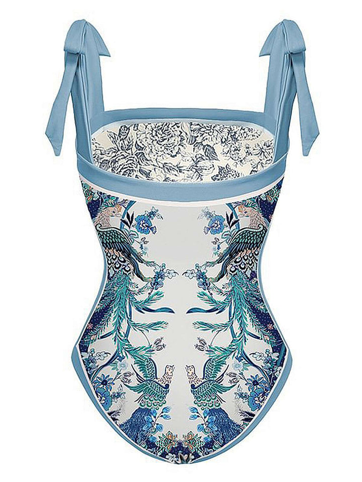 Blue 1930s Straps Reversible Swimsuit — 1930s poolside glamour meets sun-drenched confidence