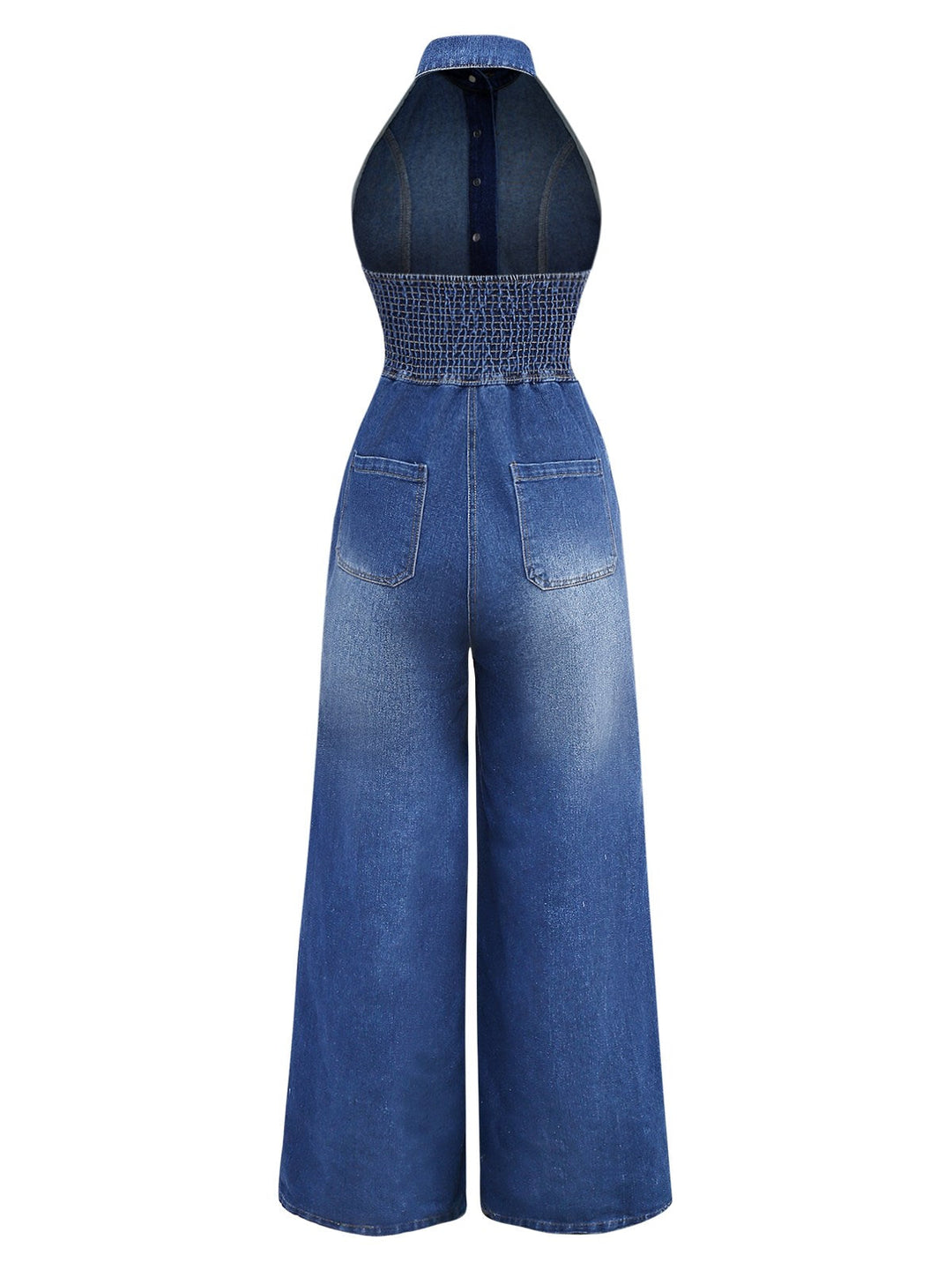 Blue 1930s Lapel Sleeveless Wideleg Denim Jumpsuit - vintage jumpsuit, retro fashion