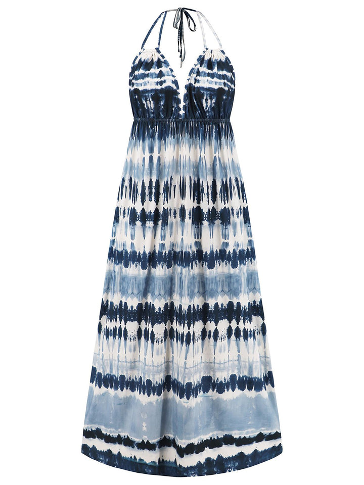 She slips into this Blue 1940s Backless Tie Dye Long Dress and suddenly it&