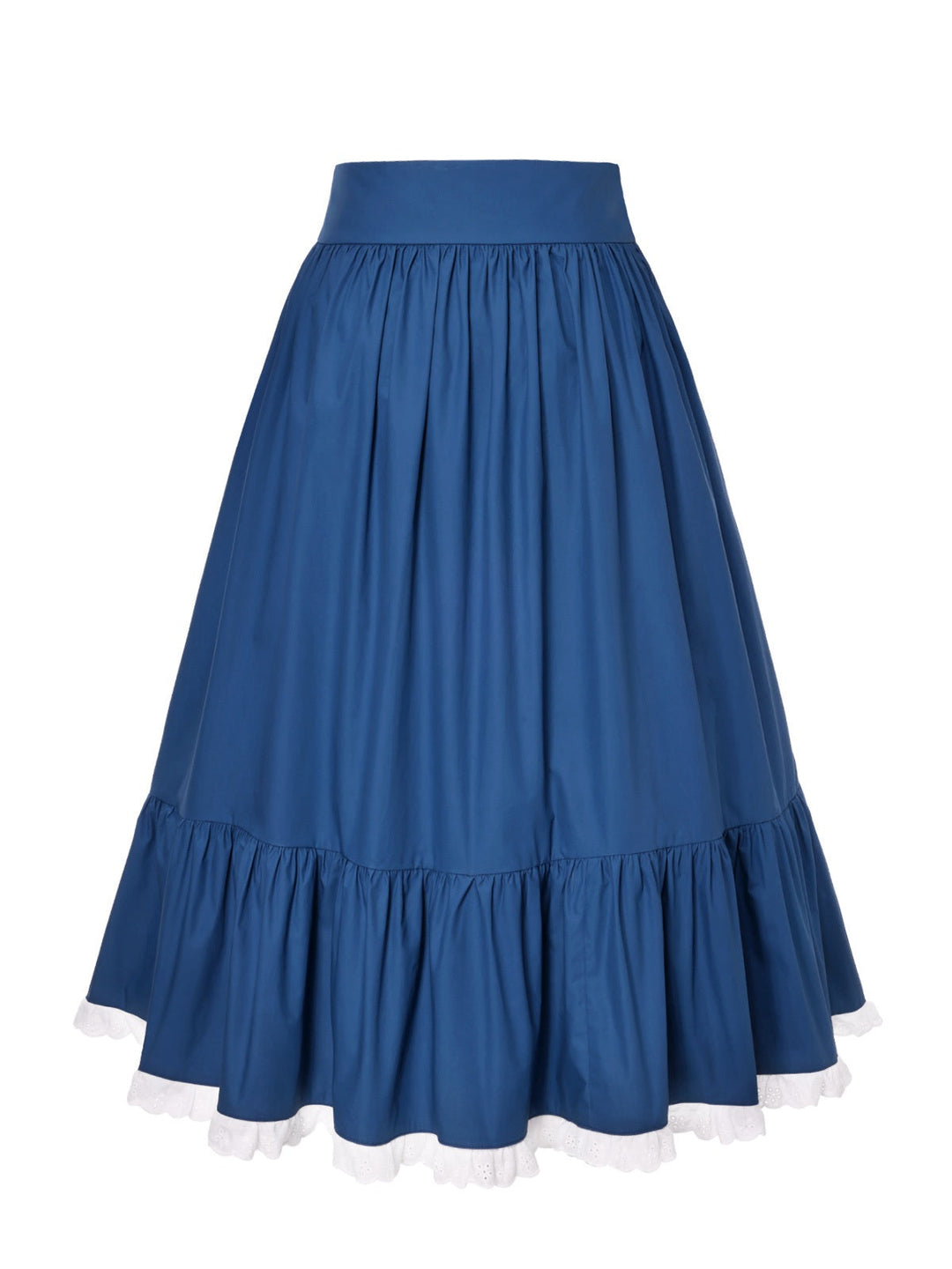 2PCS 1940s Cotton Cream V-Neck Top &amp; Blue Pleated Skirt — 1940s elegance she can wear anywhere