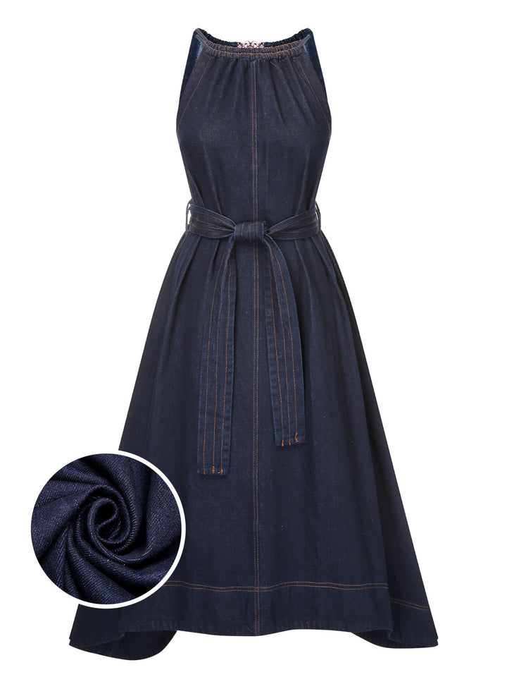 Blue 1940s Denim Tie Back Dress, vintage dress, retro fashion - perfect for women who love vintage and retro fashion