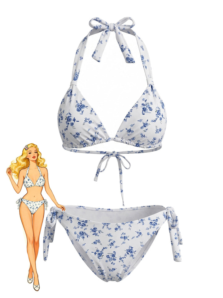 Blue Vintage High Waist Bikini Set, vintage swimsuit, swimwear - perfect for women who love vintage and retro fashion