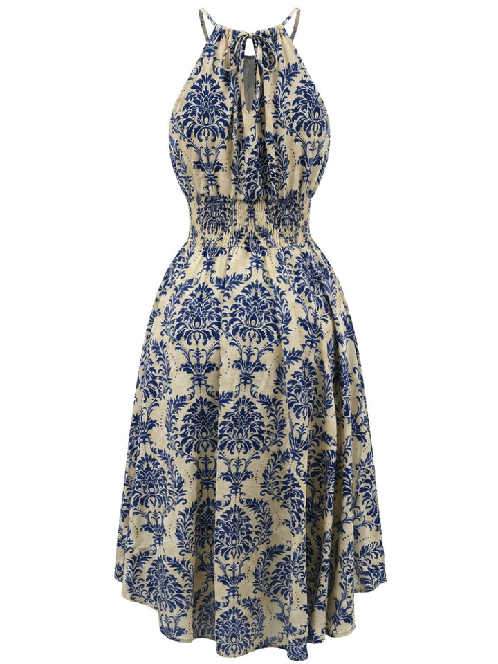 Blue 1940s Floral Bind Halter Dress, vintage dress, retro fashion, floral print - perfect for women who love vintage and retro fashion