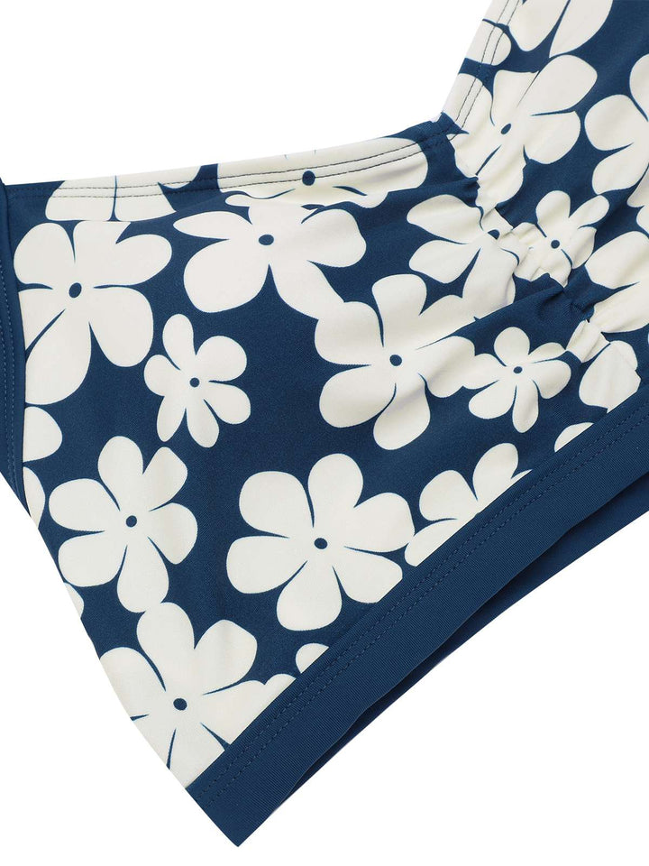 Blue 1940s Floral Ruffles Halter Swimsuit: timeless style reimagined