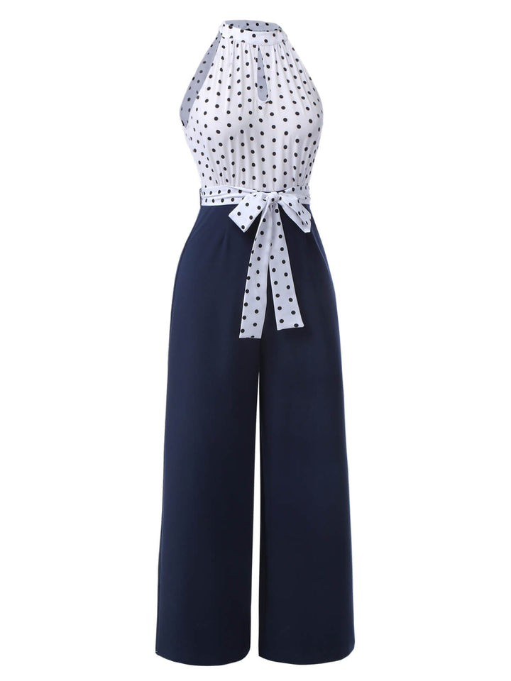 Blue 1940s Halter Polka Dot Jumpsuit, vintage romper, retro jumpsuit - perfect for women who love vintage and retro fashion