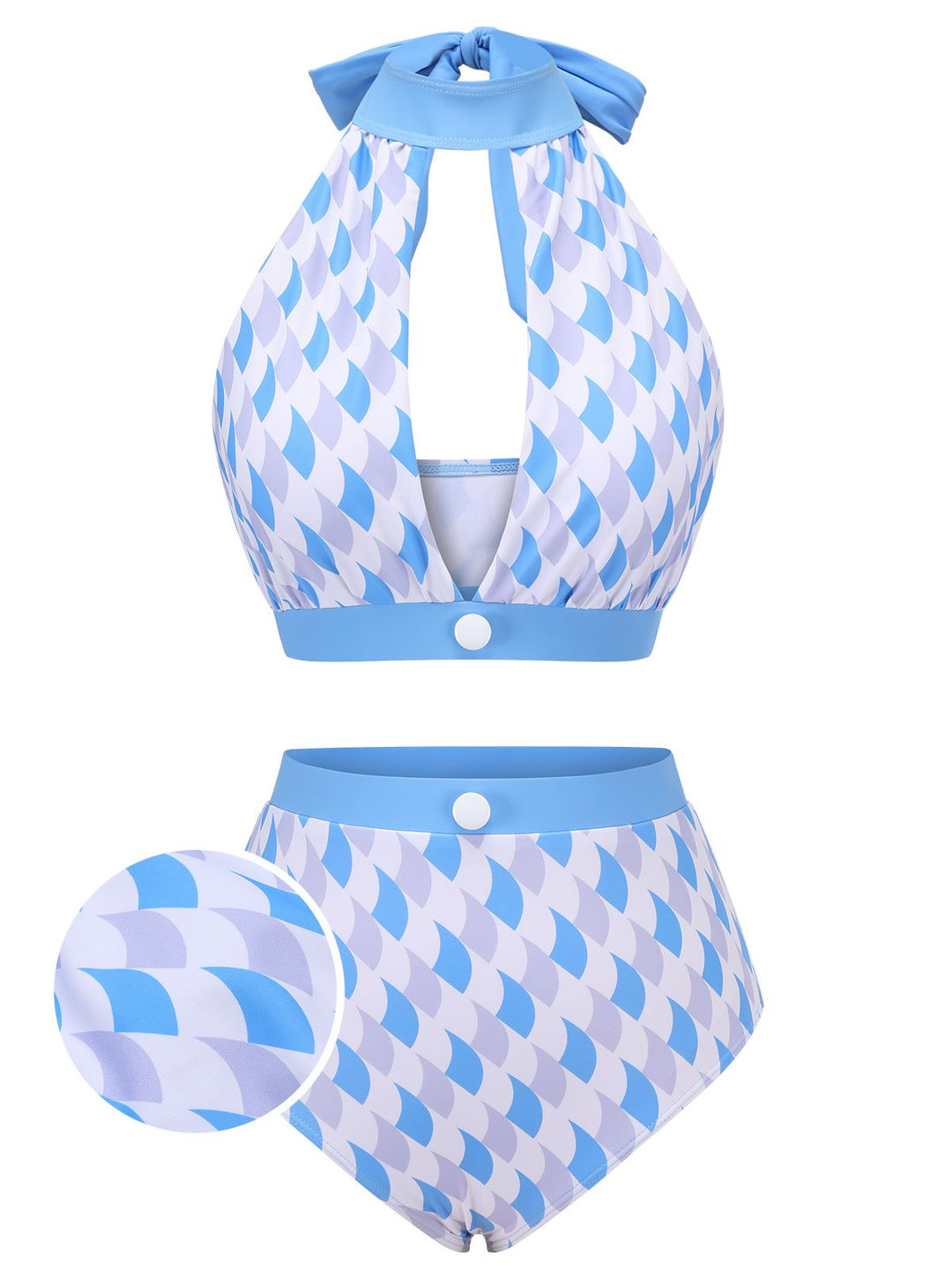 Blue 1940s Hole Collar Halter Swimsuit, vintage swimsuit, pin-up swimwear - perfect for women who love vintage and retro fashion
