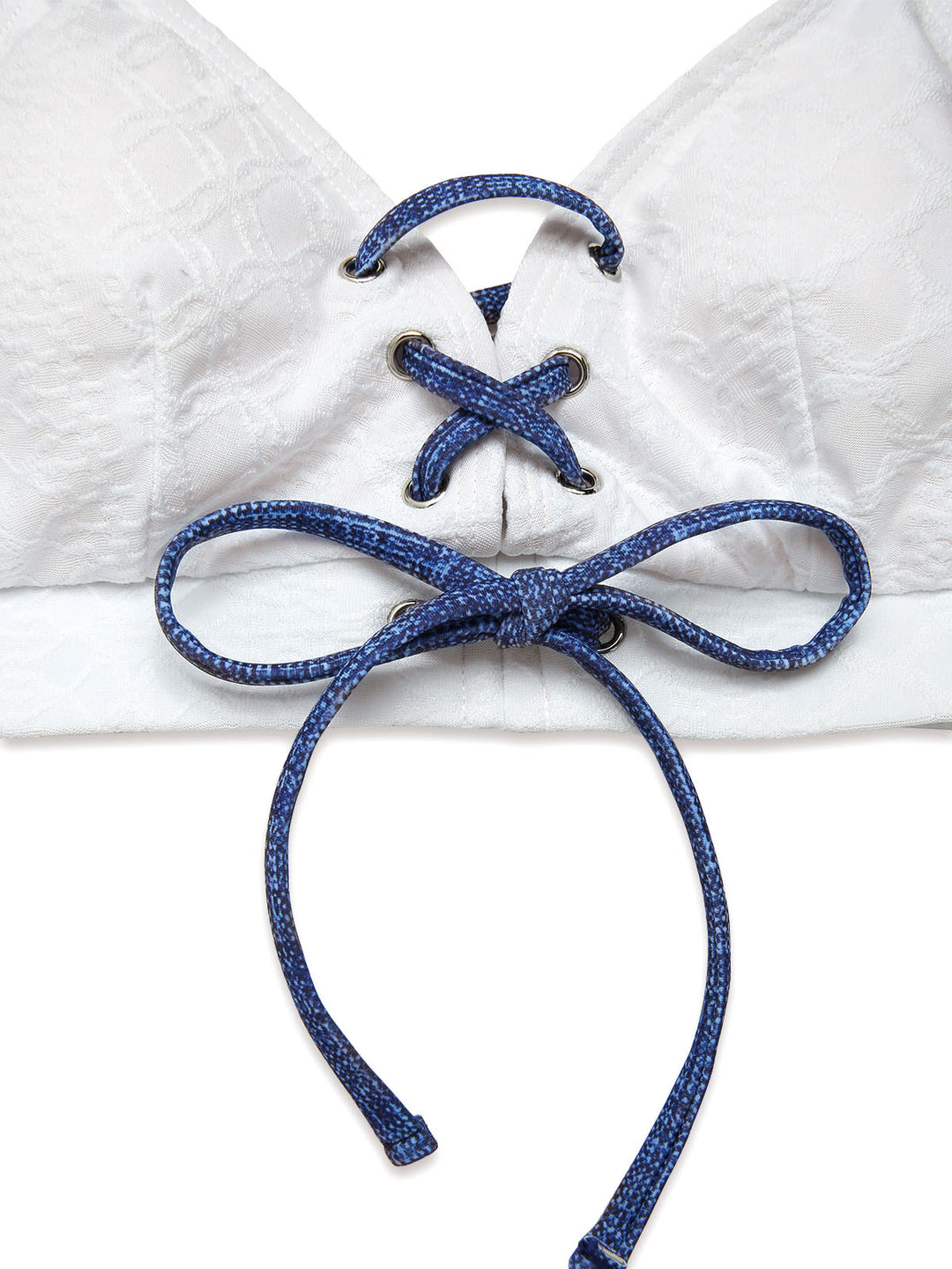 Blue 1940s Lace-Up Halter Faux Denim Bikini Set: beautiful vintage swimwear, retro swimsuit, pin-up style with timeless appeal