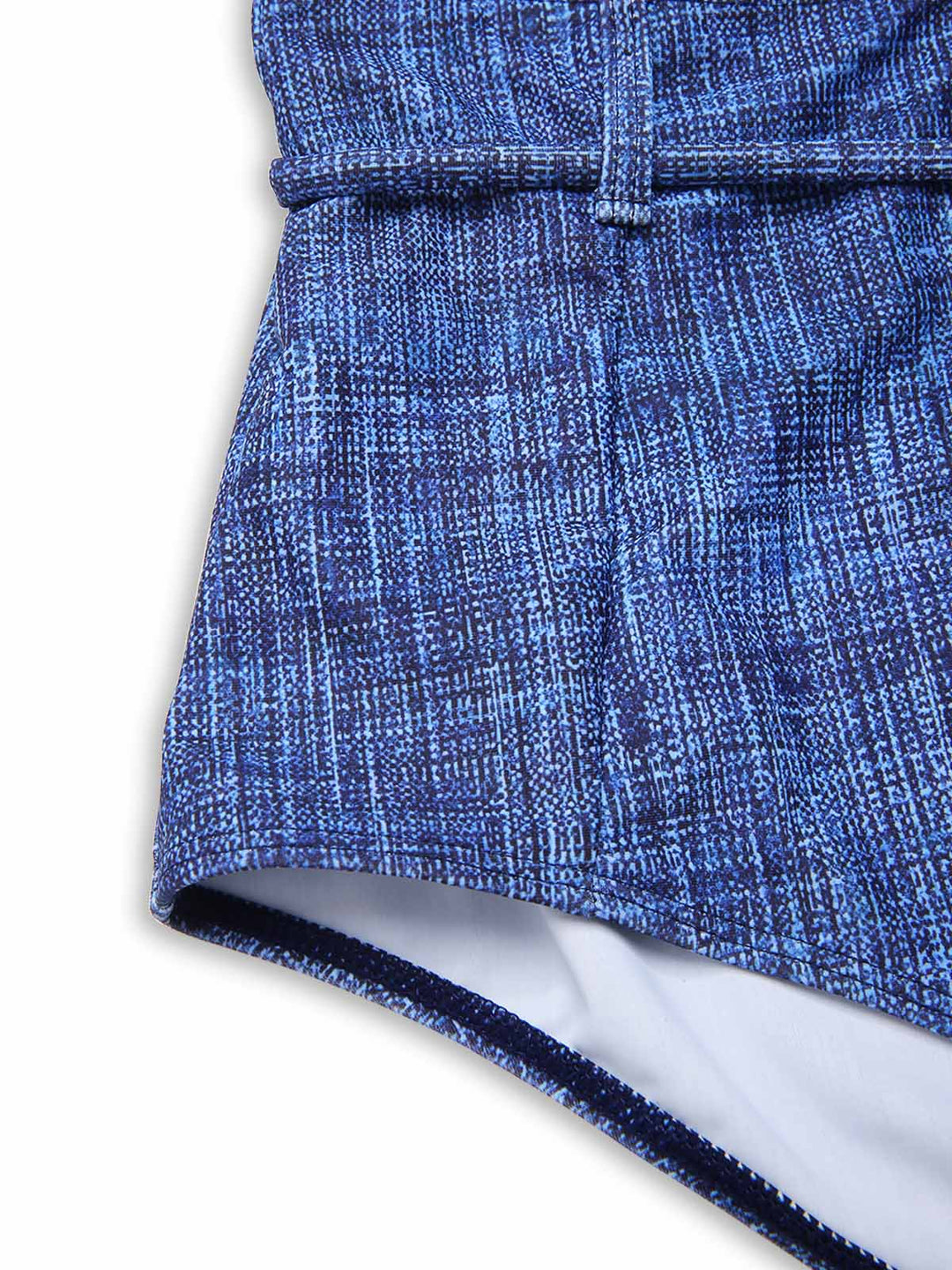 Blue 1940s Lace-Up Halter Faux Denim Bikini Set - vintage swimwear, retro swimsuit, pin-up style for vintage lovers