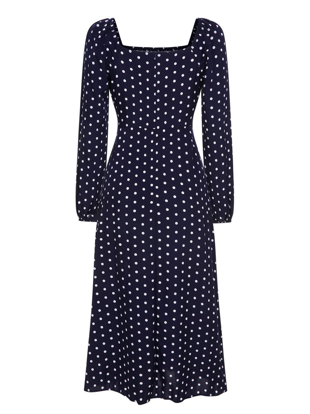 This Blue 1940s Lantern Sleeve Polka Dots Dress wraps her in 1940s elegance, one twirl at a time