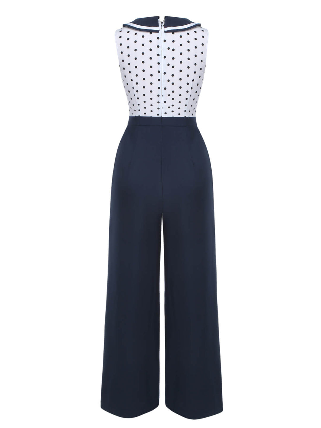 Blue 1940s Polka Dot Bow Lapel Jumpsuit, vintage romper, retro jumpsuit - perfect for women who love vintage and retro fashion