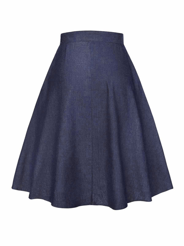 Blue 1940s Solid Button Skirt WIth Belt - vintage skirt, retro style