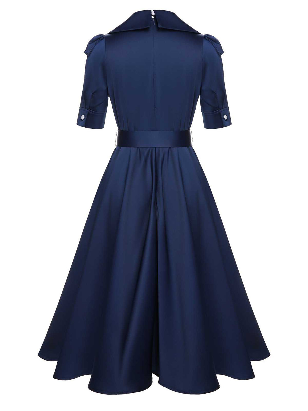 Blue 1940s Solid Short Sleeves Lapel Dress — vintage elegance for the modern woman