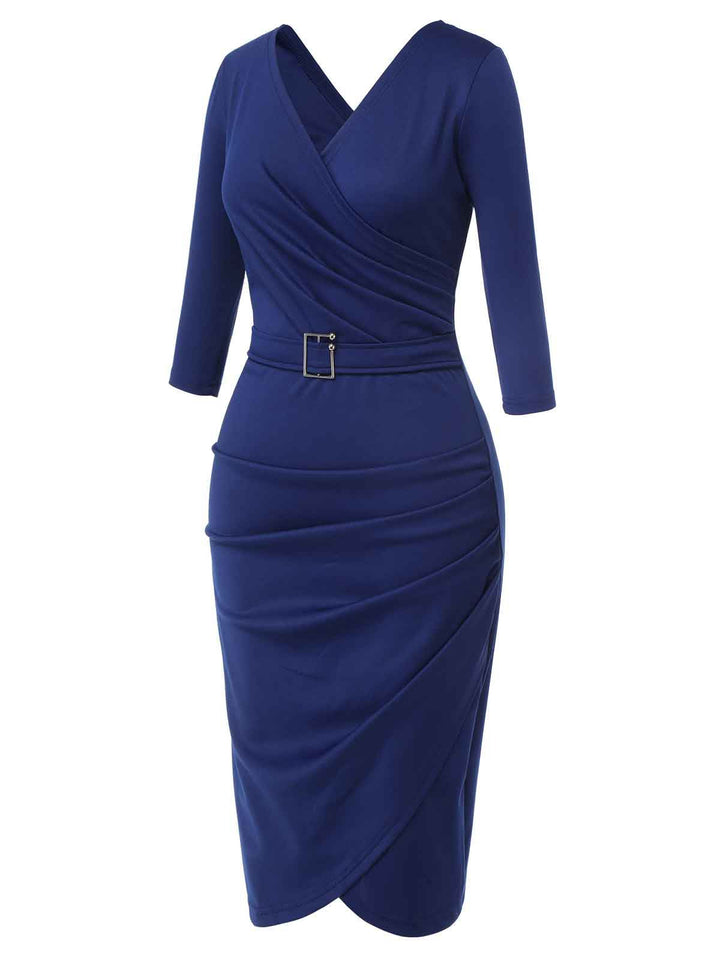 Blue 1940s Solid V-Neck Dress with Belt, vintage dress, retro fashion - perfect for women who love vintage and retro fashion