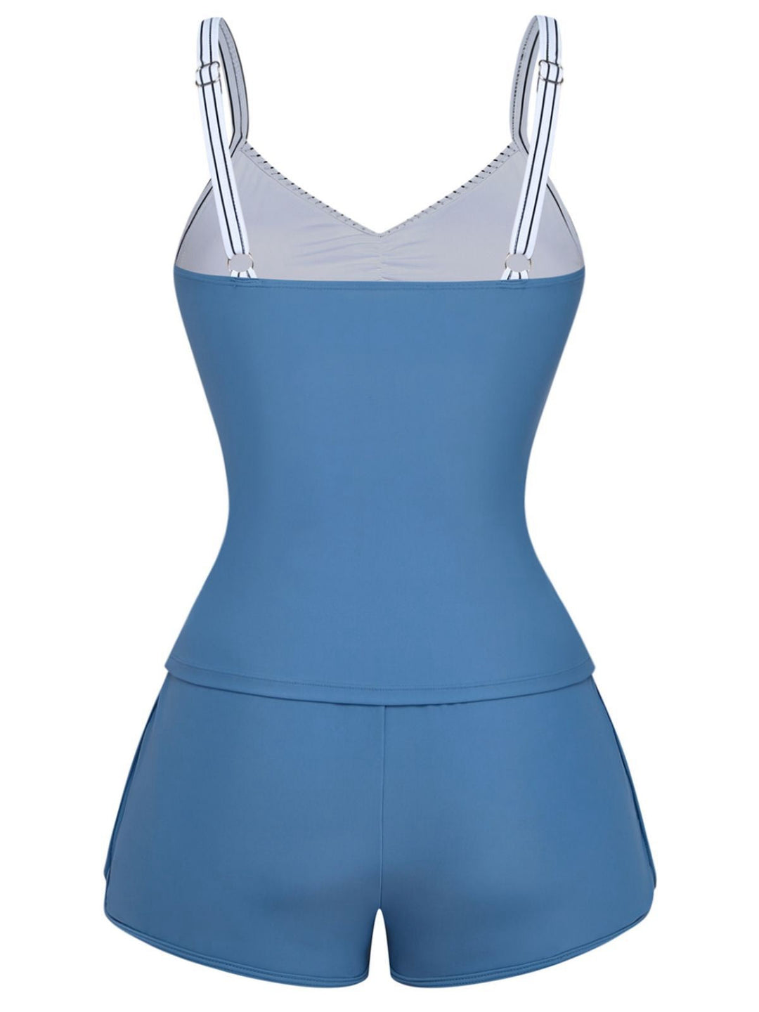 Blue 1940s Striped Pocket Ruched Swimsuit - vintage swimsuit, pin-up style