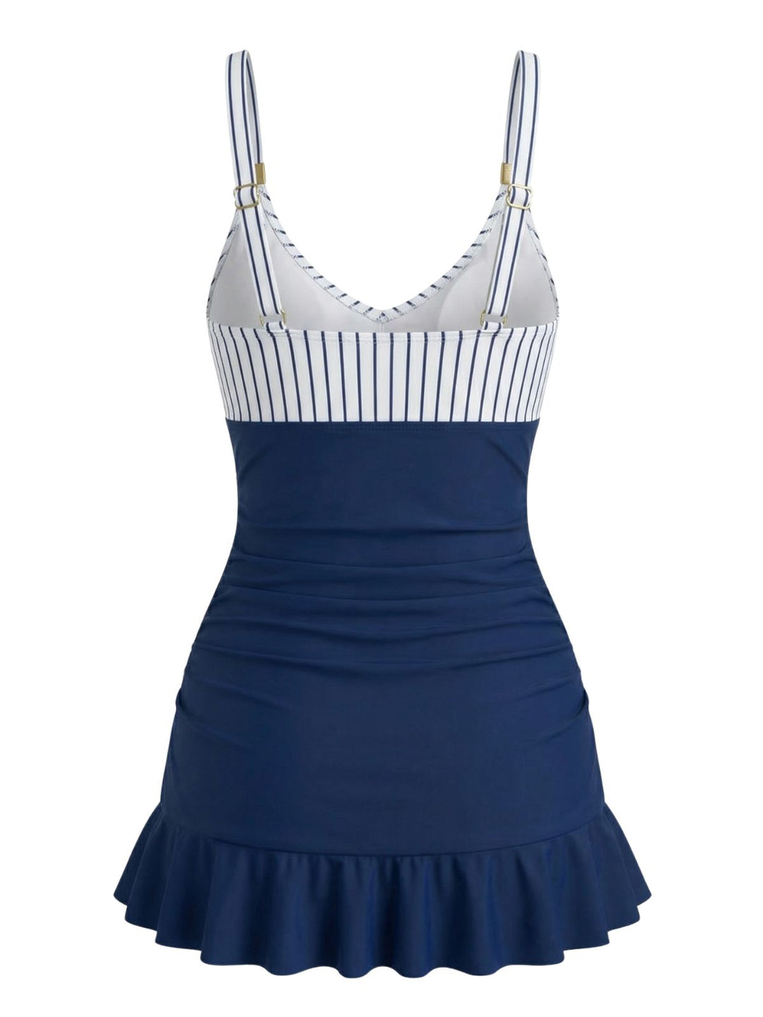 Blue Striped Ruched Tummy-Control Swimsuit - vintage swimsuit, swimwear for vintage lovers