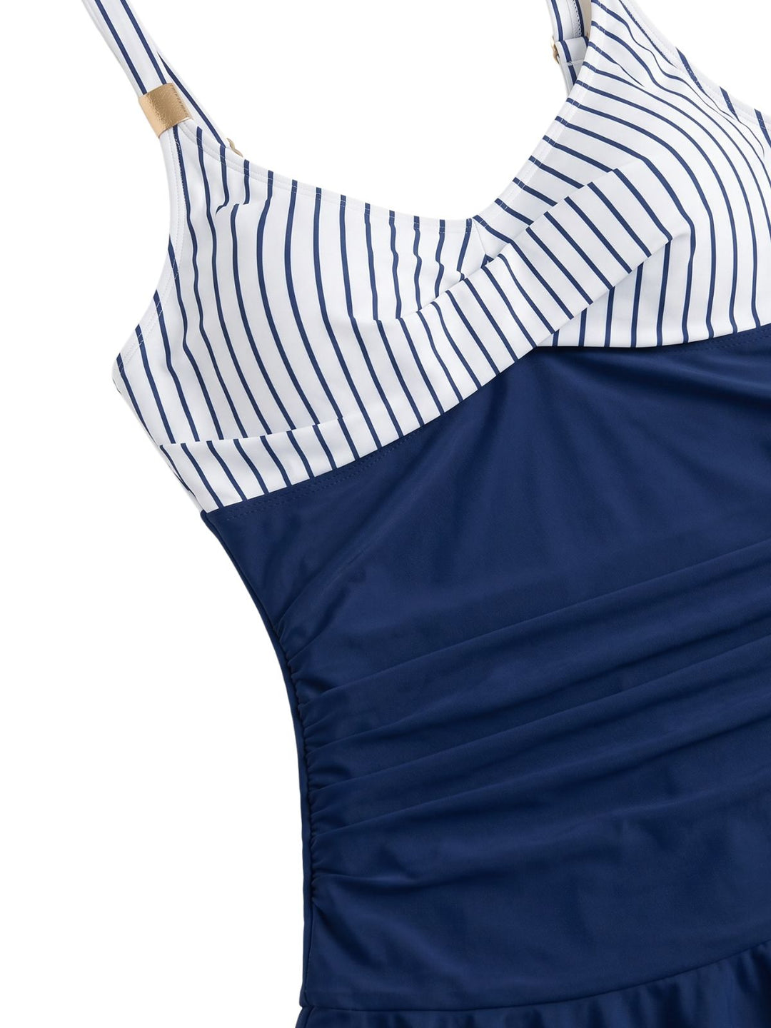 Blue Striped Ruched Tummy-Control Swimsuit - vintage swimsuit, swimwear for vintage lovers