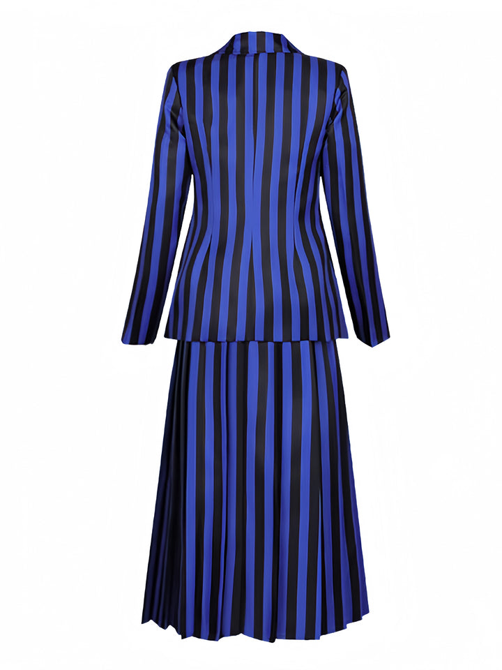 Blue 1940s Striped Wednesday Addams Uniform Set - vintage fashion, retro style