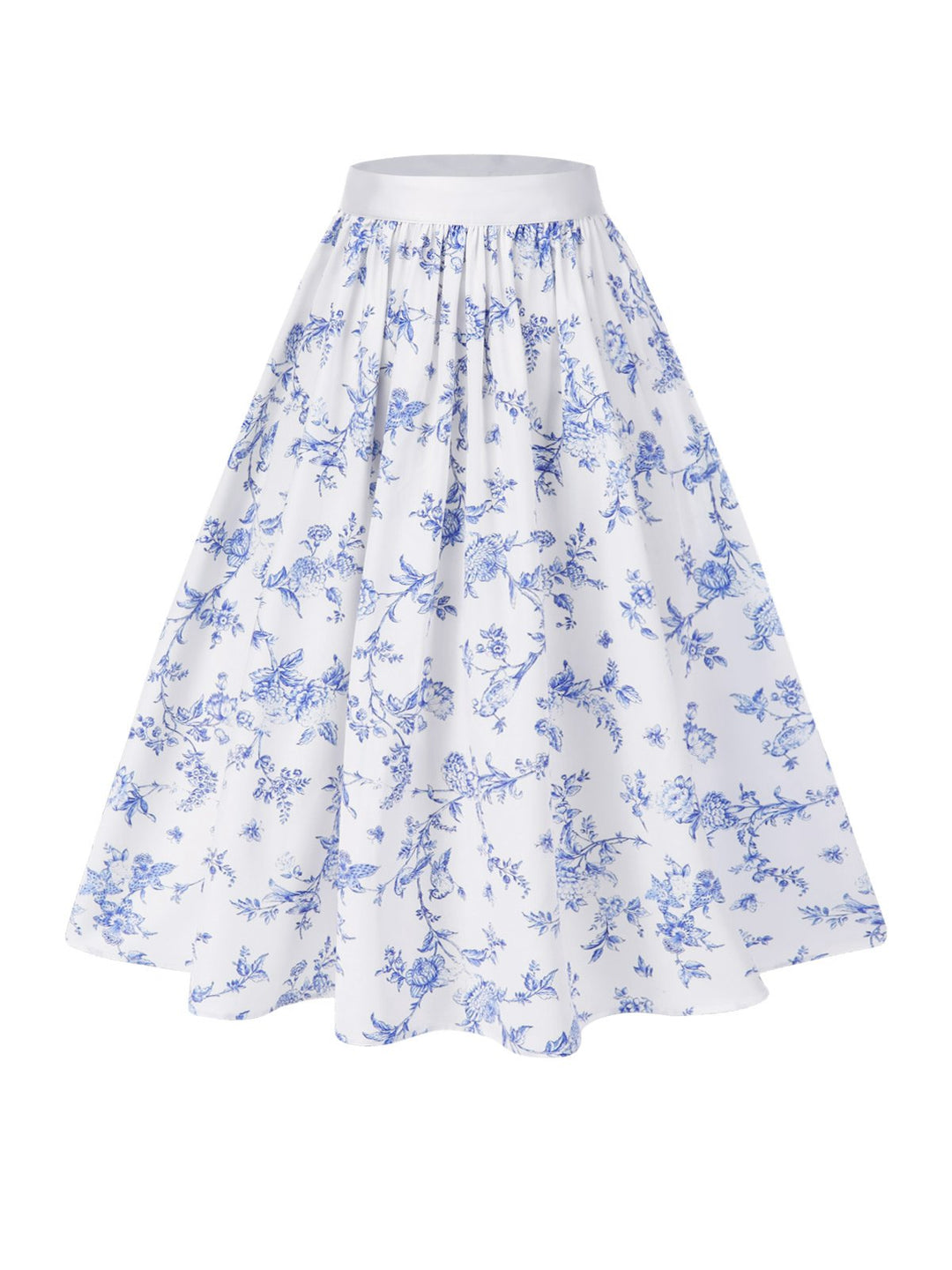 Blue 1950s Blue &amp; White Porcelain Floral Skirt - vintage skirt, retro style, pure white