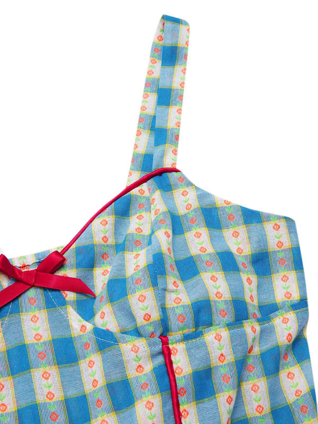 Blue 1950s Bow Gingham Plaid Floral Romper - vintage jumpsuit, retro fashion