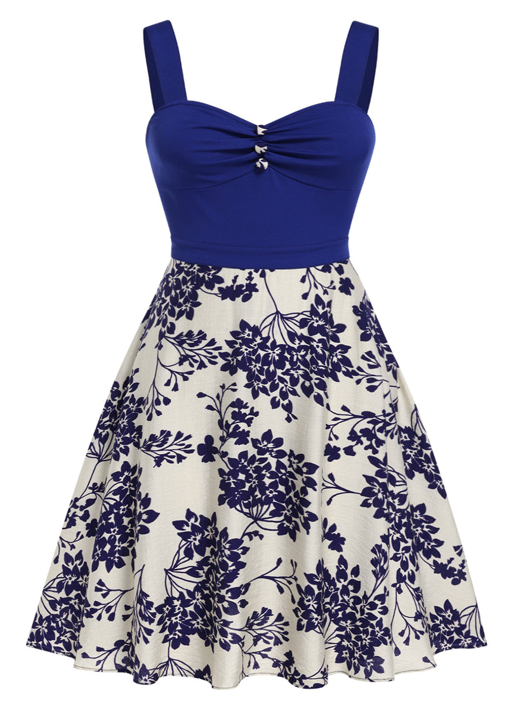 Blue 1950s Floral Button Sweetheart Neck Dress - vintage dress, retro fashion, rockabilly