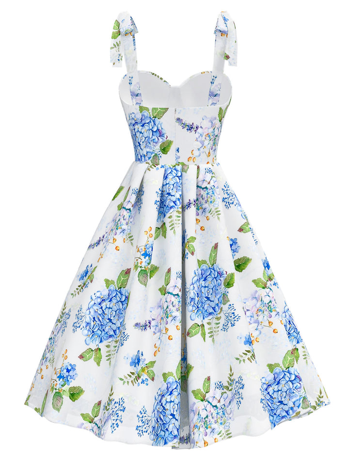 Blue 1950s Floral Organza Lace-Up Dress - vintage dress, retro fashion, rockabilly