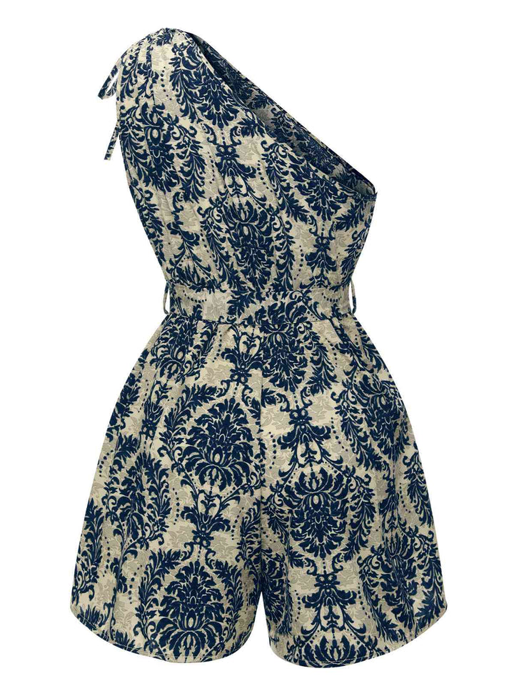 Blue 1950s Floral Print One Shoulder Romper, vintage romper, retro jumpsuit - perfect for women who love vintage and retro fashion