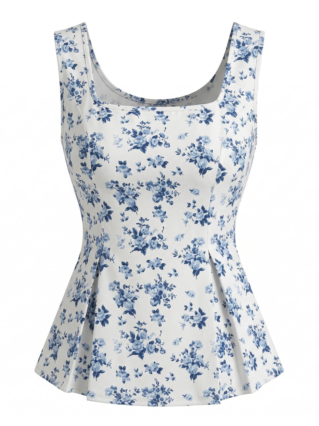 Blue 1980s Floral Square Neck Top 3