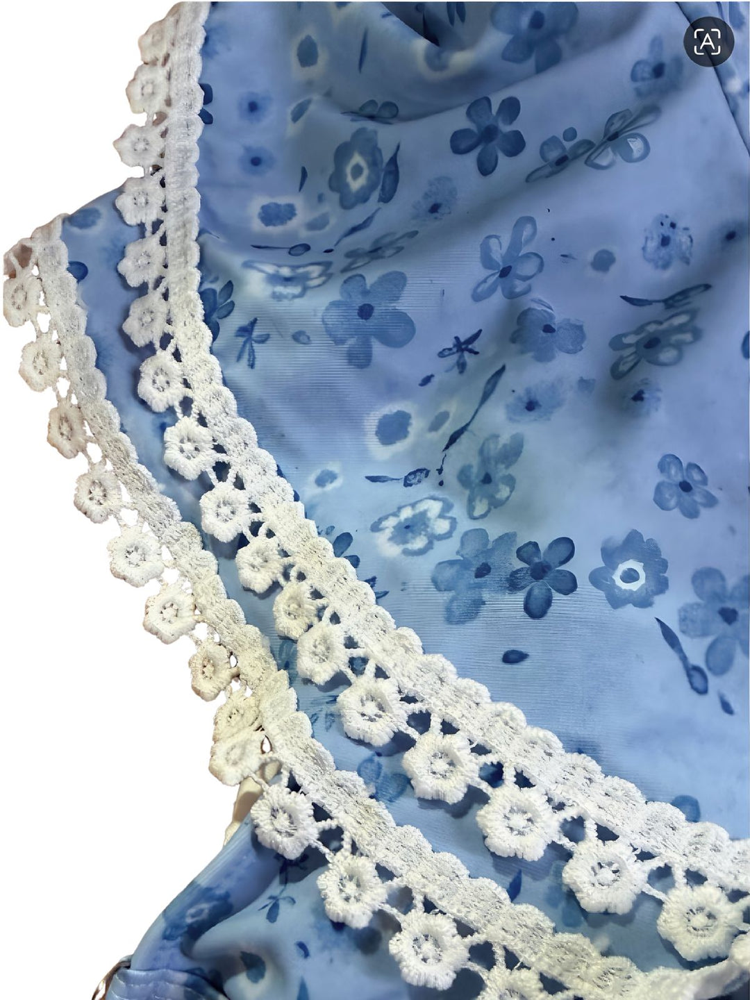Blue Floral Ruffle Strap Lace-Trim Bikini Set - vintage swimsuit, swimwear for vintage lovers