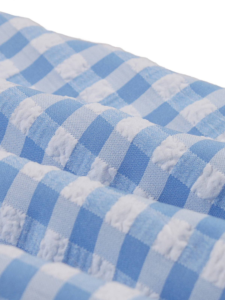 Blue 1950s Gingham Plaid Ruffle Swing Dress - vintage dress, retro fashion, rockabilly