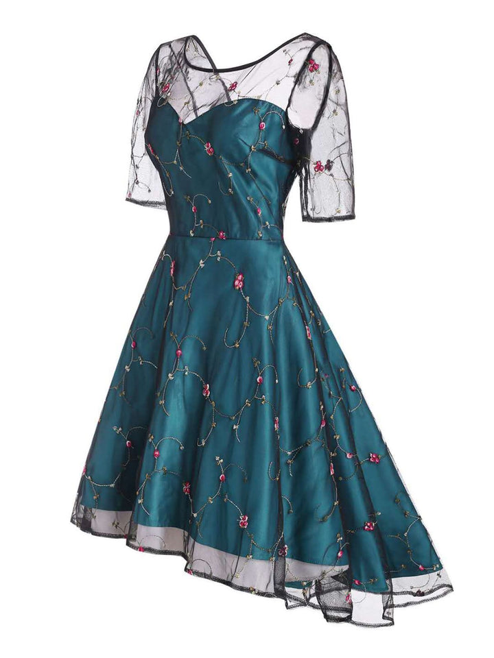 Blue 1950s Lace Hi-Lo Swing Dress — vintage elegance for the modern woman