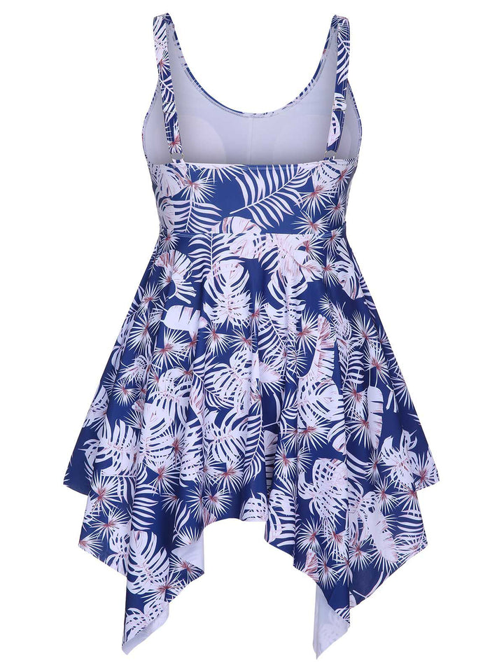 [Plus Size] Blue 1950s Leaves Spaghetti Strap Swimsuit, vintage swimsuit, pin-up swimwear - perfect for women who love vintage and retro fashion