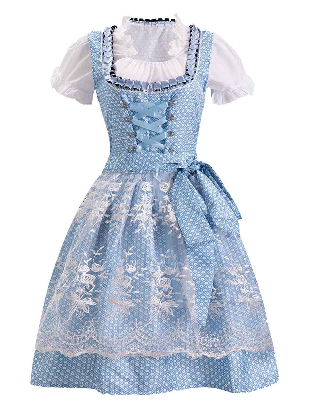 Blue 1950s Oktoberfest Lace Patchwork Dress Set: where 1950s romance meets her modern spirit