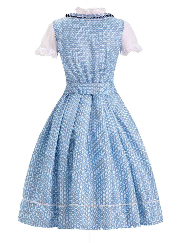 This Blue 1950s Oktoberfest Lace Patchwork Dress Set wraps her in 1950s elegance, one twirl at a time